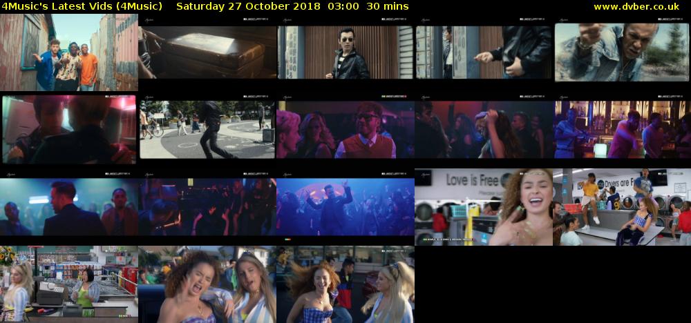 4Music's Latest Vids (4Music) Saturday 27 October 2018 03:00 - 03:30