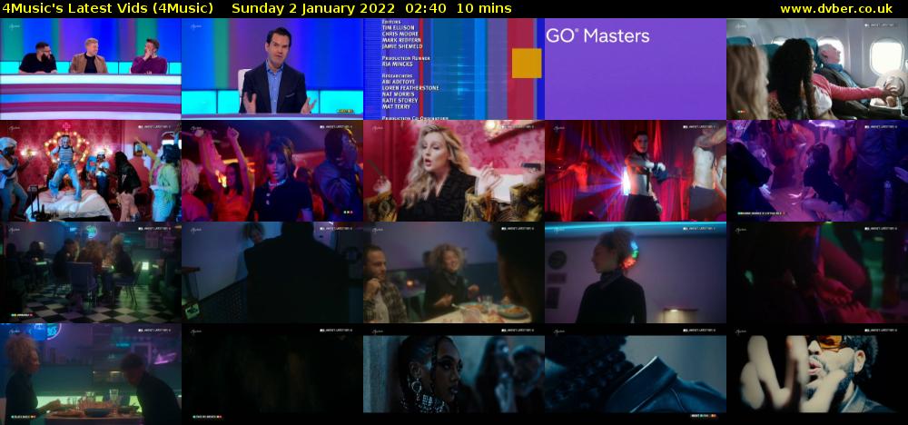 4Music's Latest Vids (4Music) Sunday 2 January 2022 02:40 - 02:50
