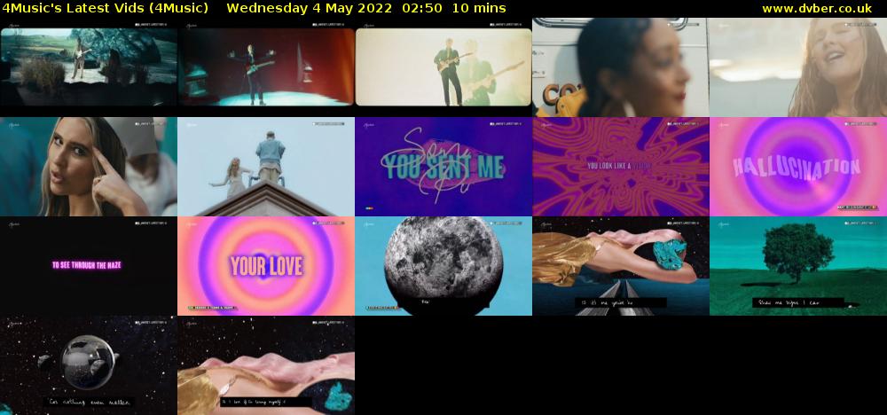 4Music's Latest Vids (4Music) Wednesday 4 May 2022 02:50 - 03:00