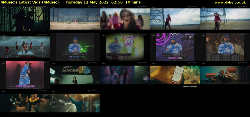 4Music's Latest Vids (4Music) Thursday 12 May 2022 02:50 - 03:00