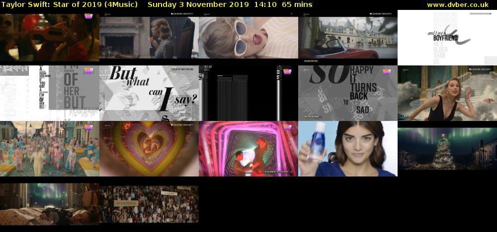 Taylor Swift: Star of 2019 (4Music) Sunday 3 November 2019 14:10 - 15:15