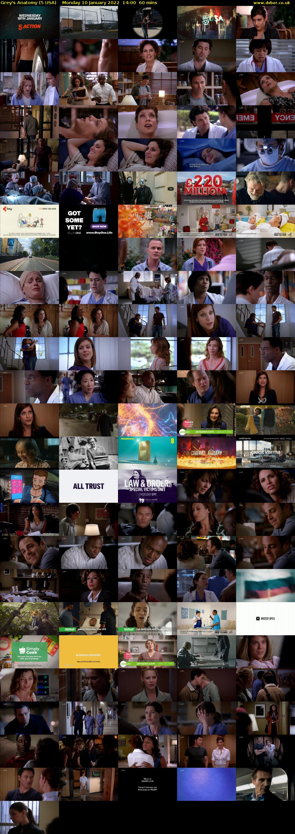 Grey's Anatomy (5 USA) Monday 10 January 2022 14:00 - 15:00