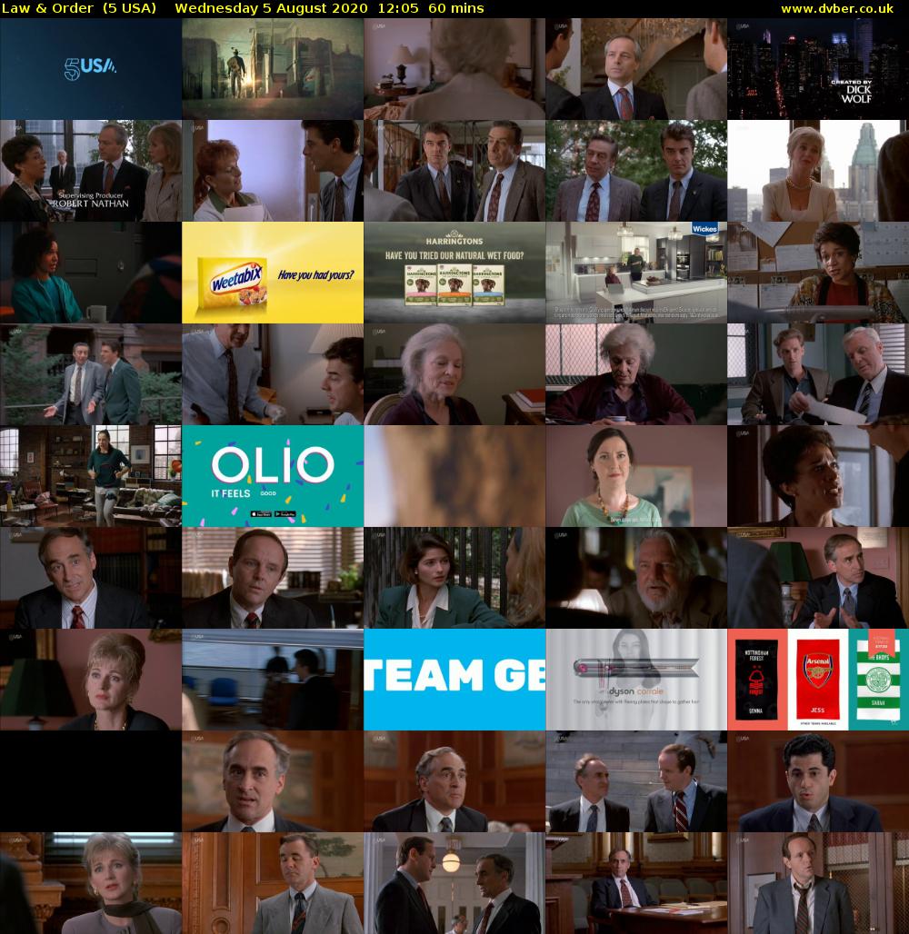 Law & Order  (5 USA) Wednesday 5 August 2020 12:05 - 13:05