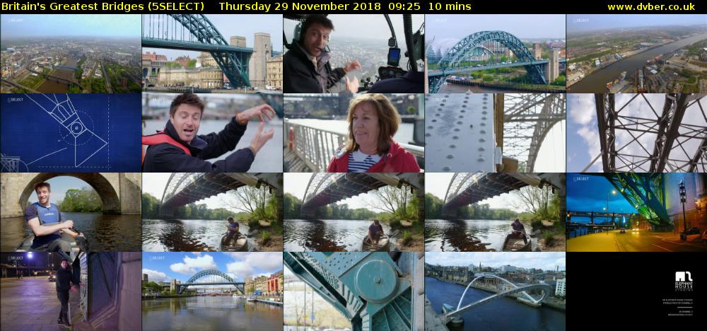 Britain's Greatest Bridges (5SELECT) Thursday 29 November 2018 09:25 - 09:35