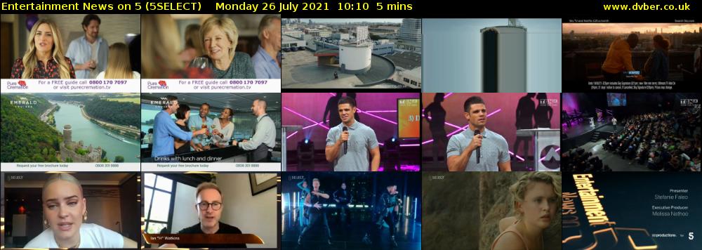 Entertainment News on 5 (5SELECT) Monday 26 July 2021 10:10 - 10:15