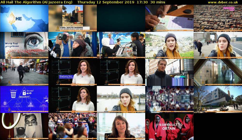All Hail The Algorithm (Al Jazeera Eng) Thursday 12 September 2019 17:30 - 18:00