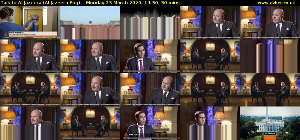 Talk to Al Jazeera (Al Jazeera Eng) Monday 23 March 2020 14:30 - 15:00