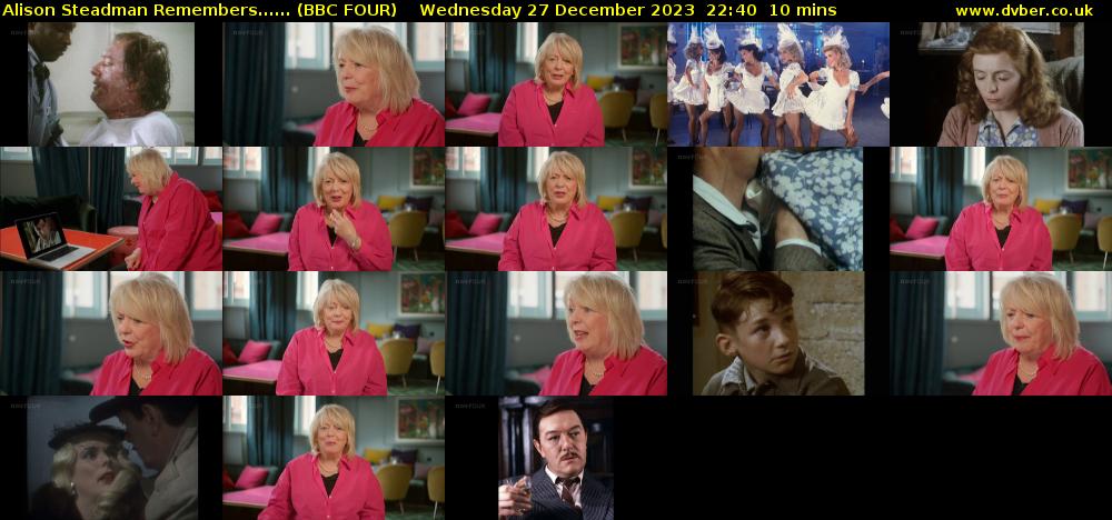 Alison Steadman Remembers...... (BBC FOUR) Wednesday 27 December 2023 22:40 - 22:50