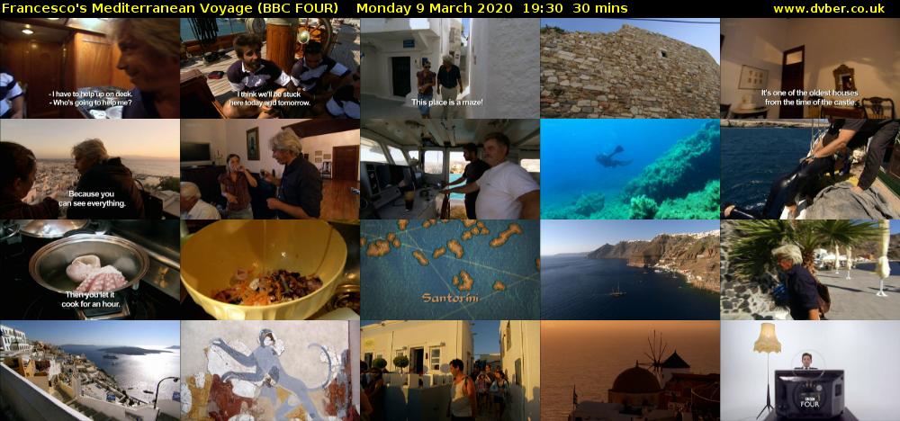 Francesco's Mediterranean Voyage (BBC FOUR) Monday 9 March 2020 19:30 - 20:00