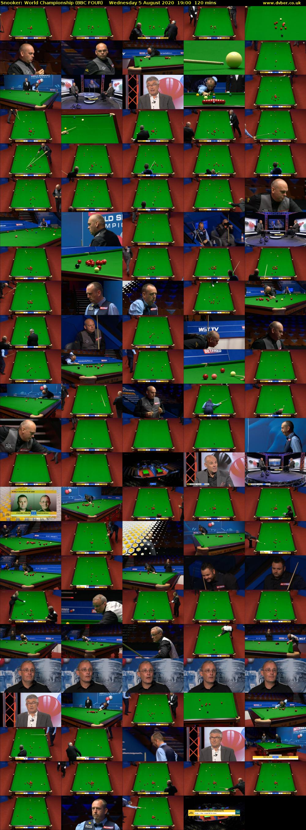 Snooker: World Championship (BBC FOUR) Wednesday 5 August 2020 19:00 - 21:00