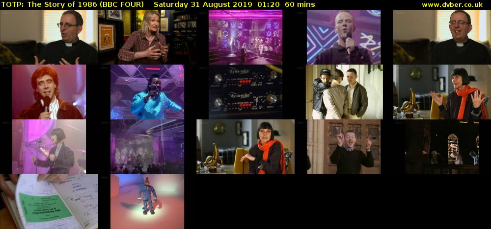 TOTP: The Story of 1986 (BBC FOUR) Saturday 31 August 2019 01:20 - 02:20