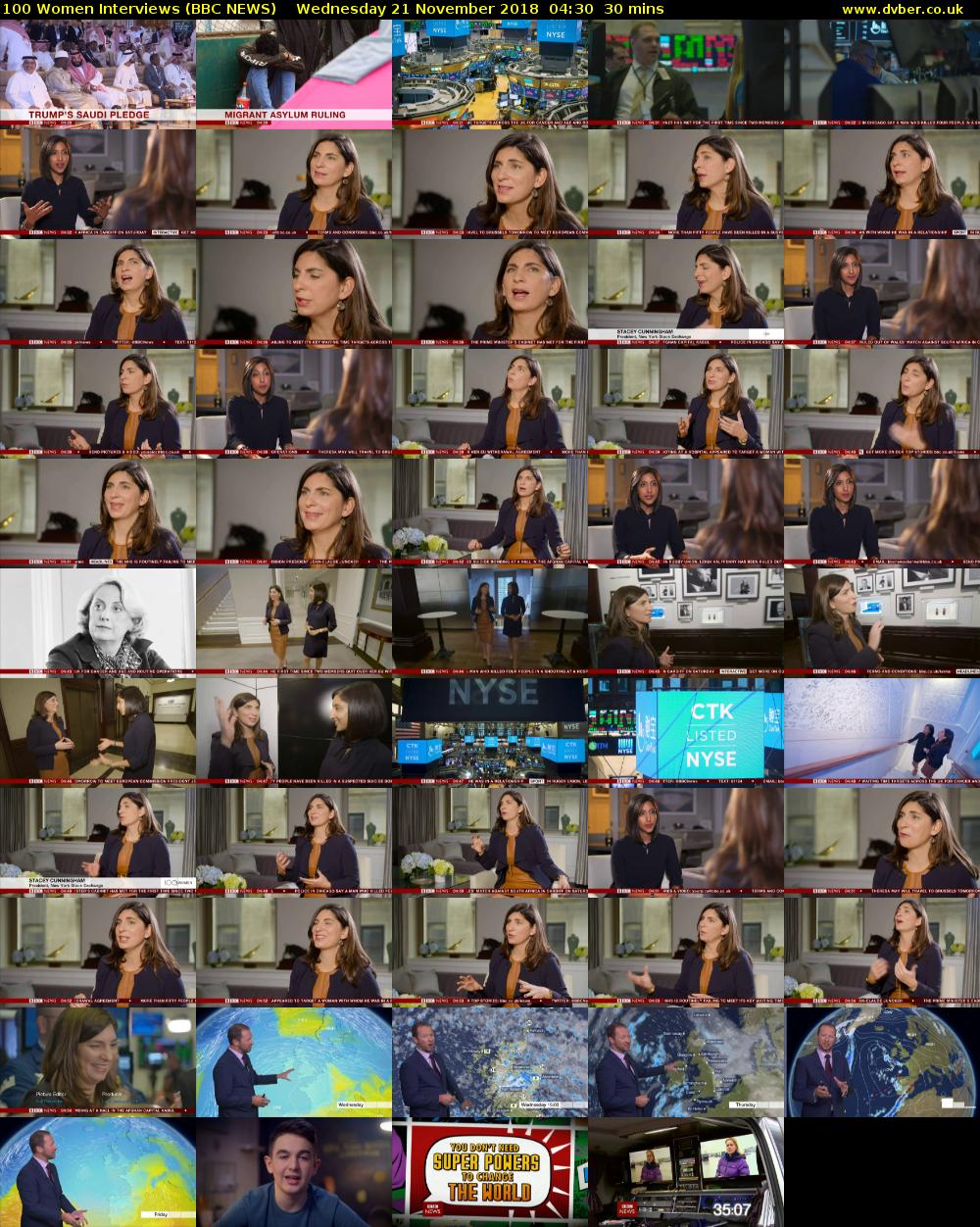 100 Women Interviews (BBC NEWS) Wednesday 21 November 2018 04:30 - 05:00