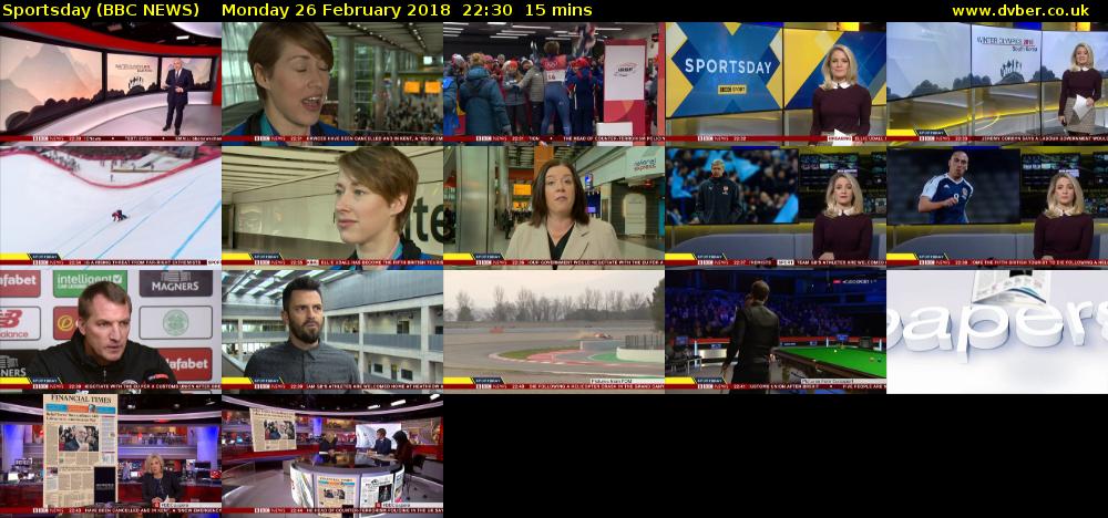 Sportsday (BBC NEWS) Monday 26 February 2018 22:30 - 22:45