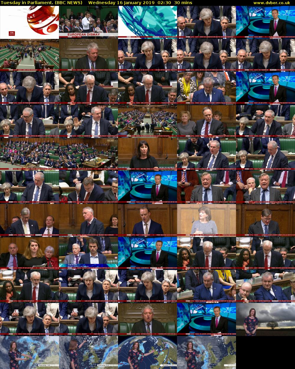 Tuesday in Parliament. (BBC NEWS) Wednesday 16 January 2019 02:30 - 03:00