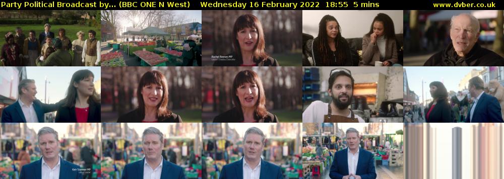 Party Political Broadcast by... (BBC ONE N West) Wednesday 16 February 2022 18:55 - 19:00