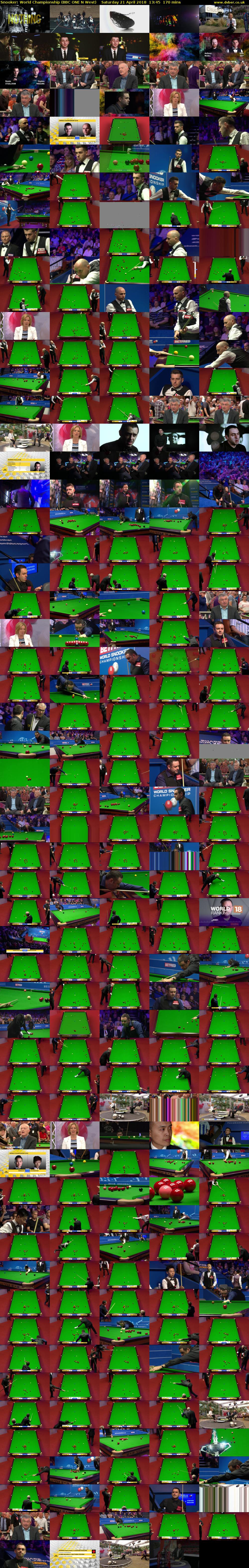 Snooker: World Championship (BBC ONE N West) Saturday 21 April 2018 13:45 - 16:35