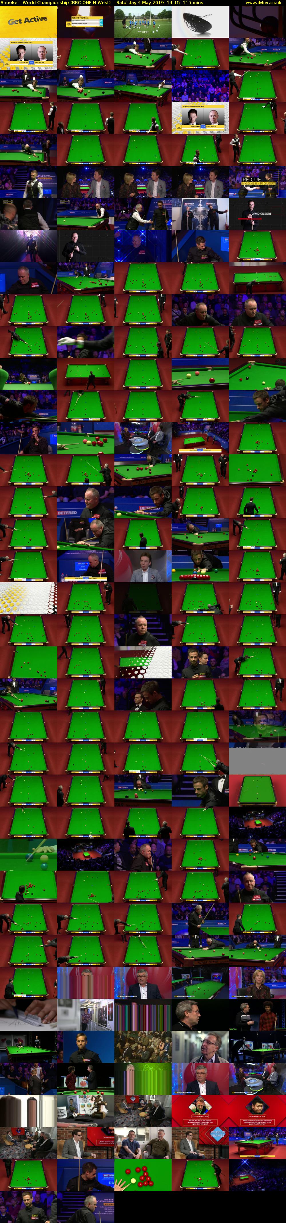 Snooker: World Championship (BBC ONE N West) Saturday 4 May 2019 14:15 - 16:10