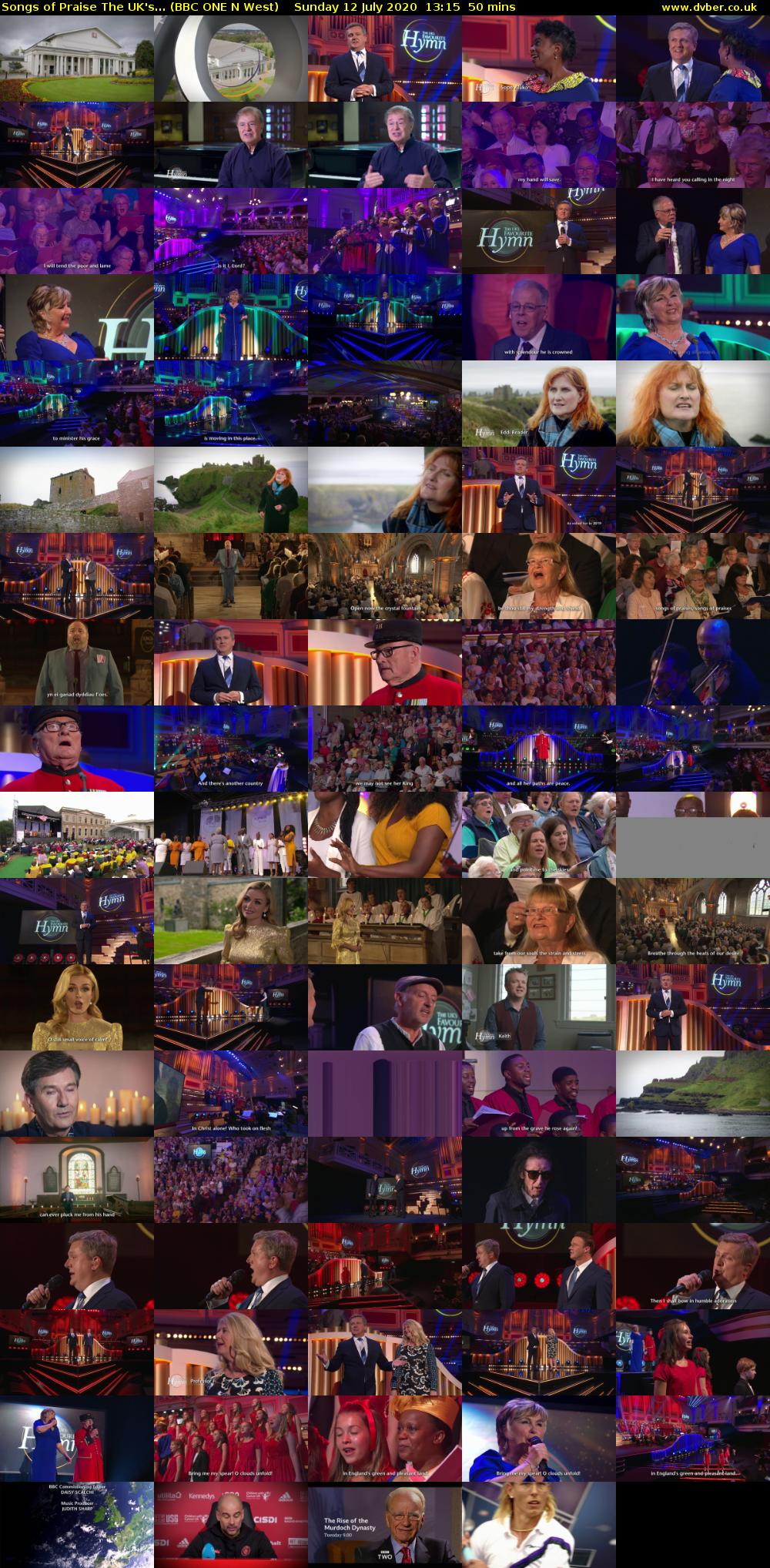Songs of Praise The UK's... (BBC ONE N West) Sunday 12 July 2020 13:15 - 14:05