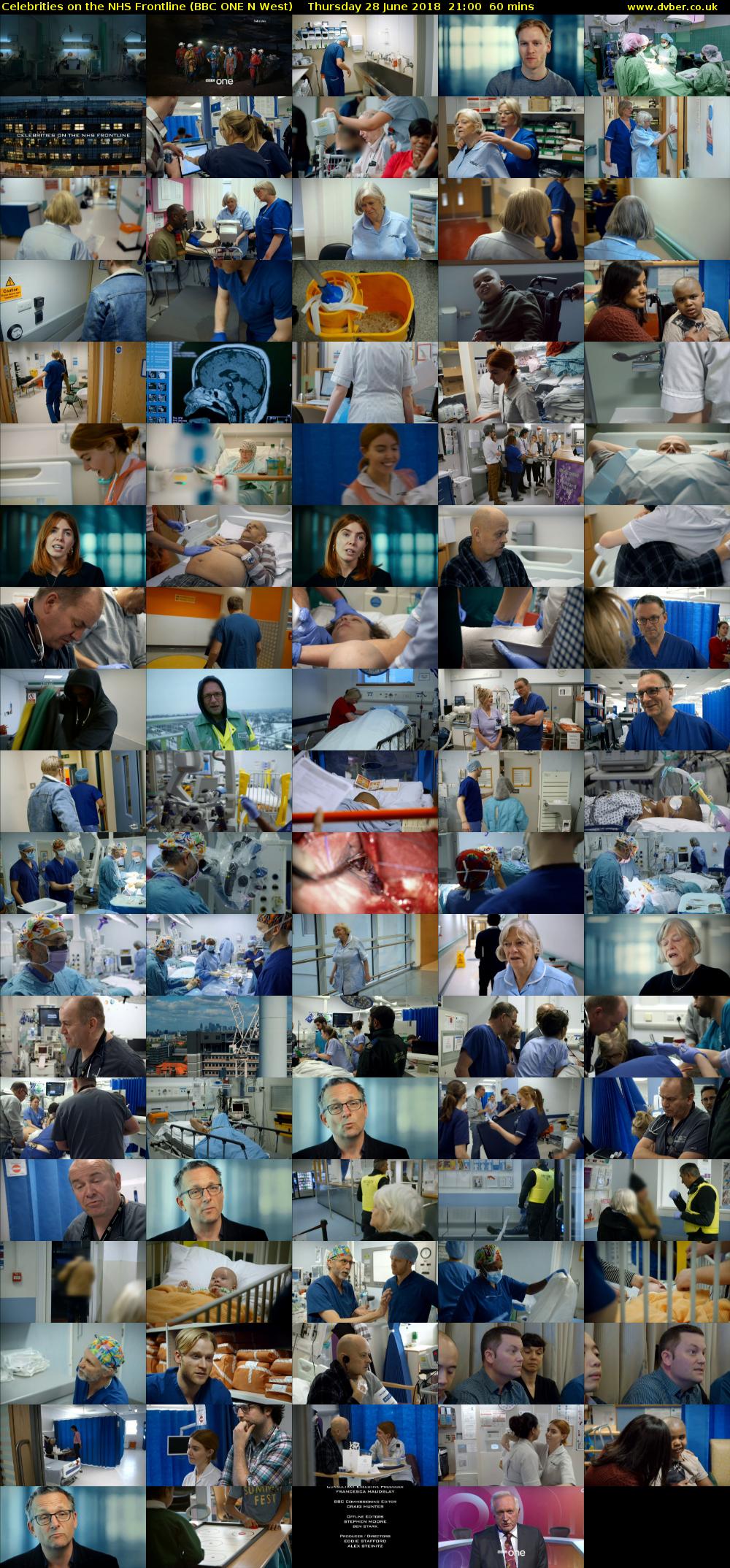 Celebrities on the NHS Frontline (BBC ONE N West) Thursday 28 June 2018 21:00 - 22:00