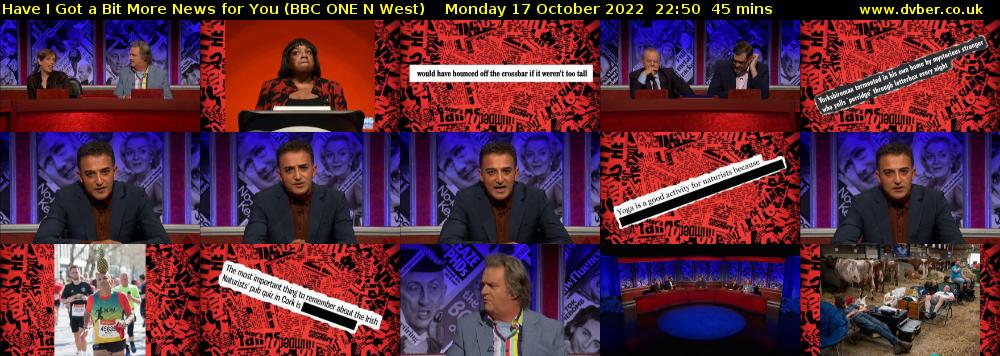 Have I Got a Bit More News for You (BBC ONE N West) Monday 17 October 2022 22:50 - 23:35