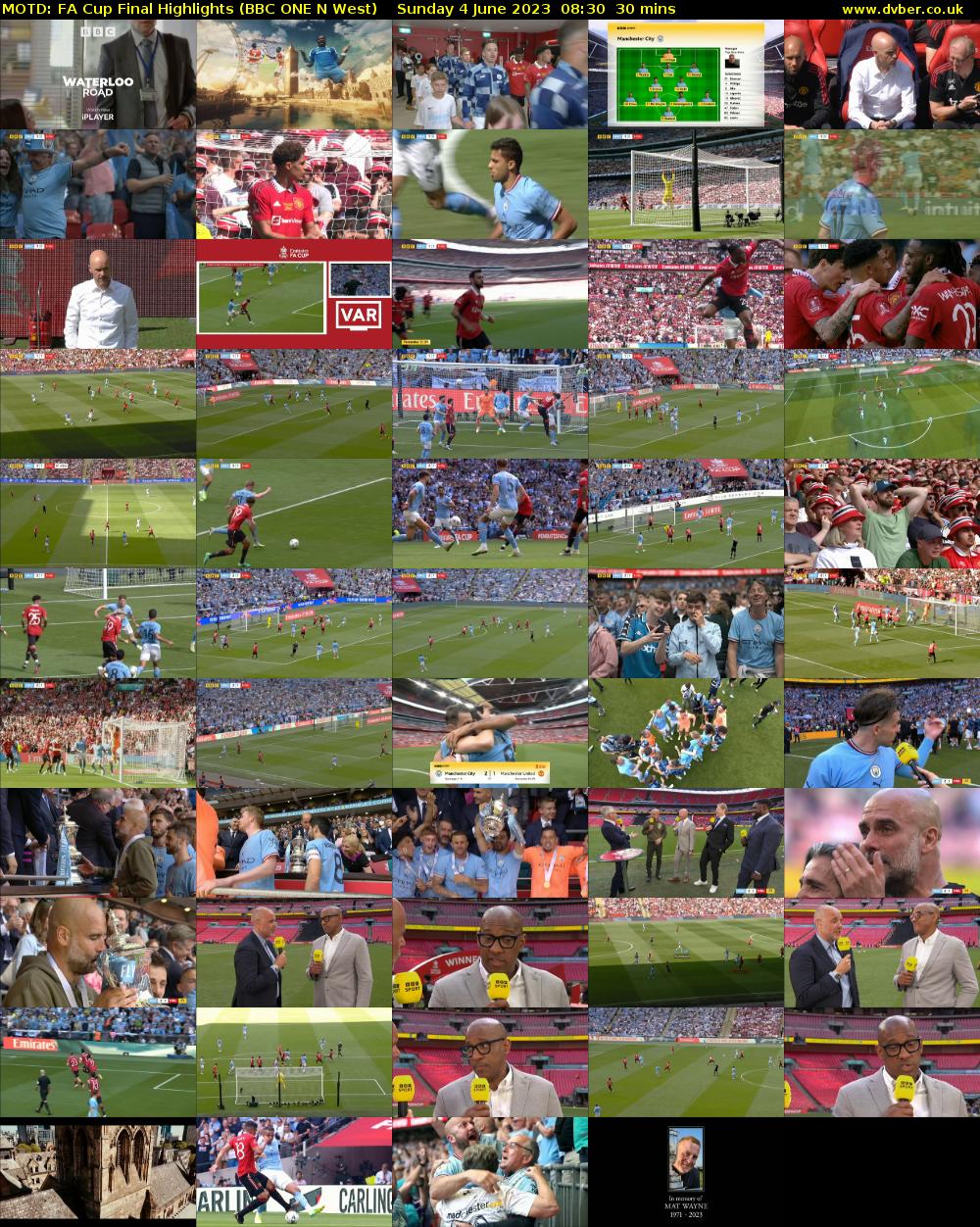 MOTD: FA Cup Final Highlights (BBC ONE N West) Sunday 4 June 2023 08:30 - 09:00
