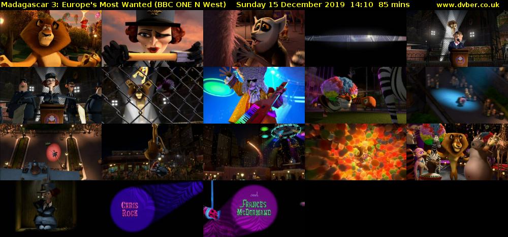Madagascar 3: Europe's Most Wanted (BBC ONE N West) Sunday 15 December 2019 14:10 - 15:35