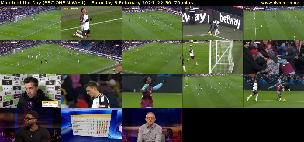 Match of the Day (BBC ONE N West) Saturday 3 February 2024 22:30 - 23:40