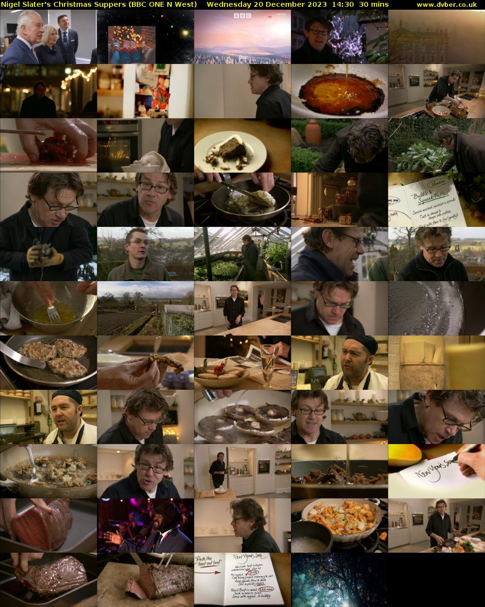 Nigel Slater's Christmas Suppers (BBC ONE N West) Wednesday 20 December 2023 14:30 - 15:00