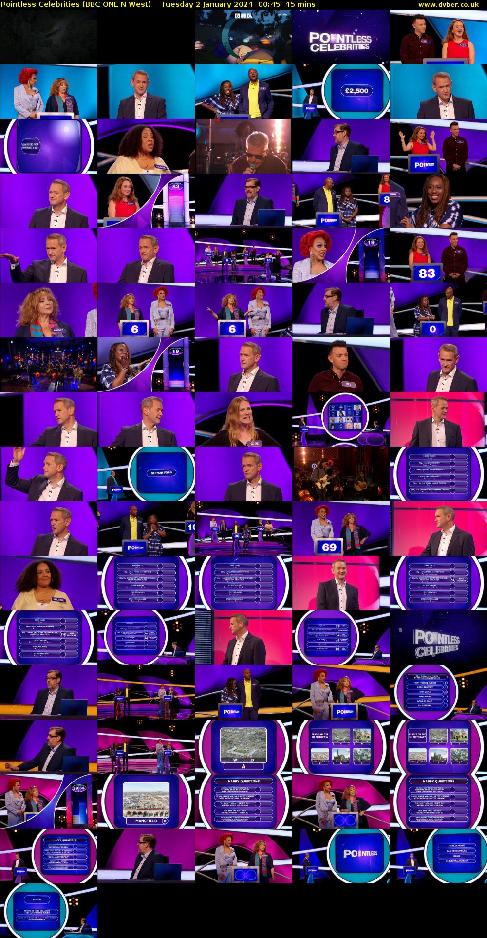 Pointless Celebrities (BBC ONE N West) Tuesday 2 January 2024 00:45 - 01:30