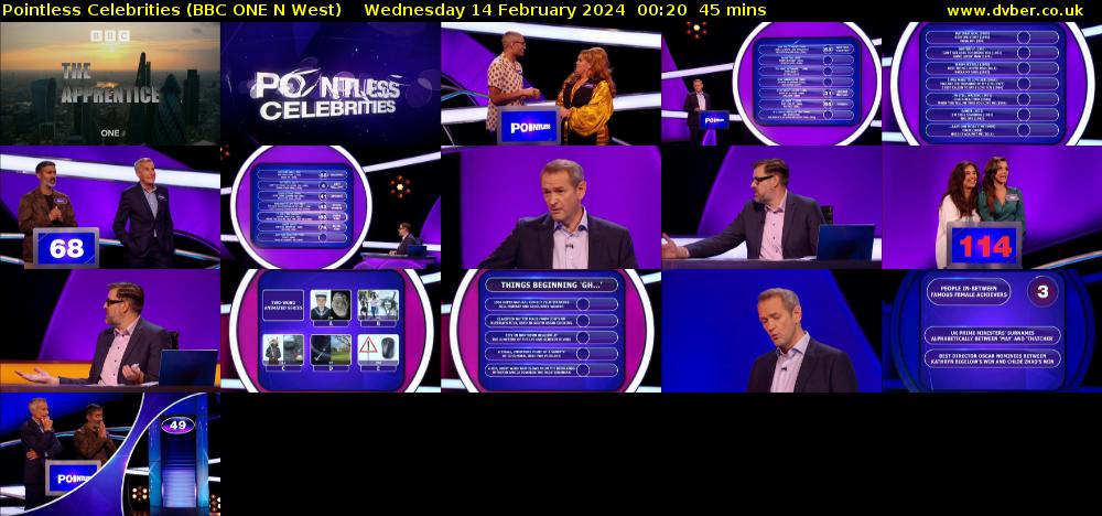 Pointless Celebrities (BBC ONE N West) Wednesday 14 February 2024 00:20 - 01:05
