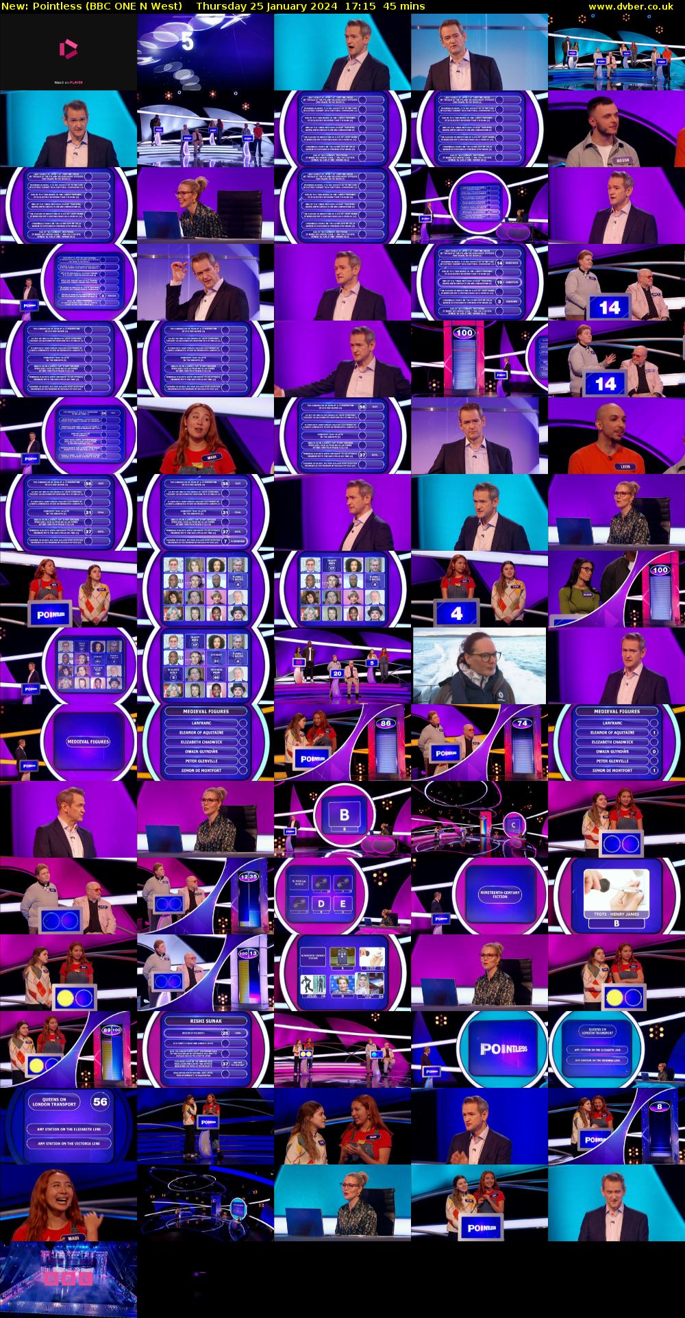 Pointless (BBC ONE N West) Thursday 25 January 2024 17:15 - 18:00