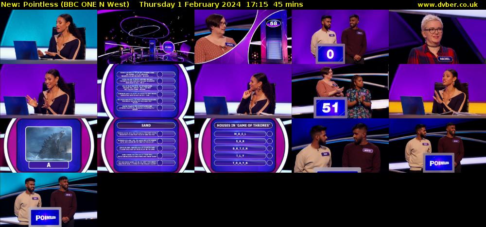 Pointless (BBC ONE N West) Thursday 1 February 2024 17:15 - 18:00