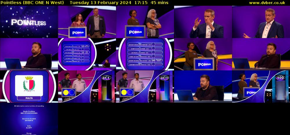 Pointless (BBC ONE N West) Tuesday 13 February 2024 17:15 - 18:00