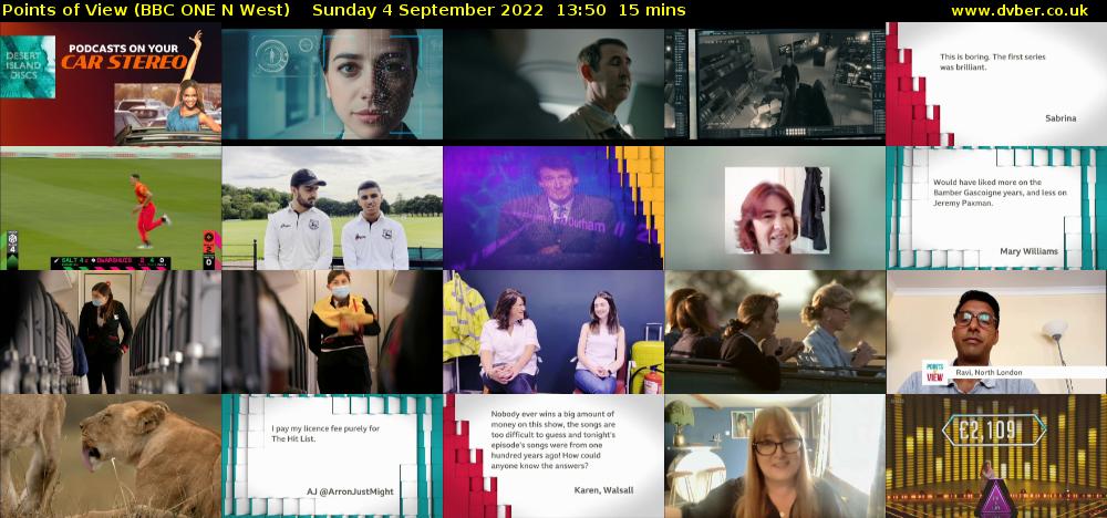Points of View (BBC ONE N West) Sunday 4 September 2022 13:50 - 14:05
