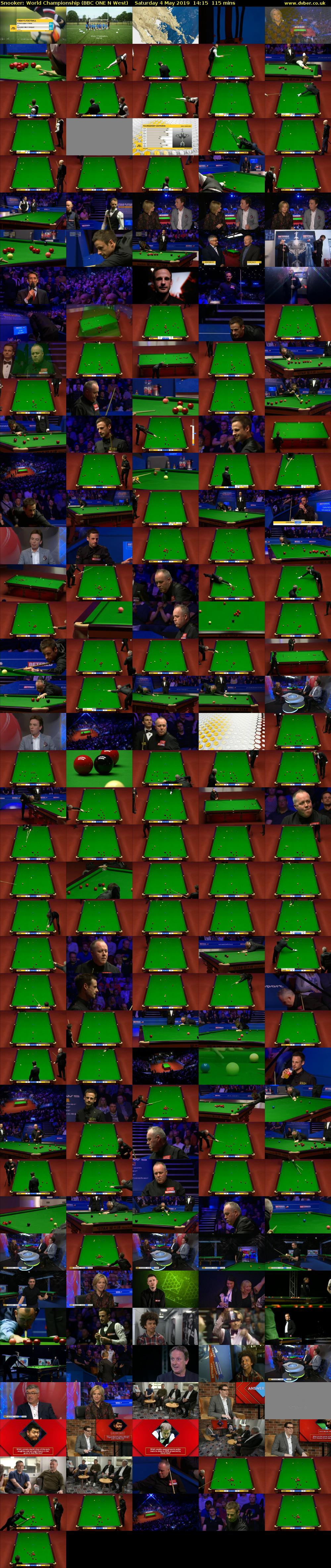 Snooker: World Championship (BBC ONE N West) Saturday 4 May 2019 14:15 - 16:10