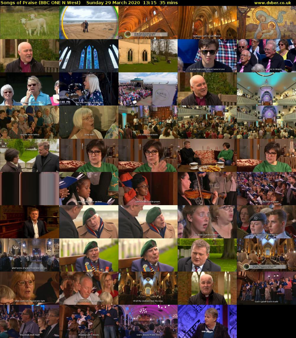 Songs of Praise (BBC ONE N West) Sunday 29 March 2020 13:15 - 13:50