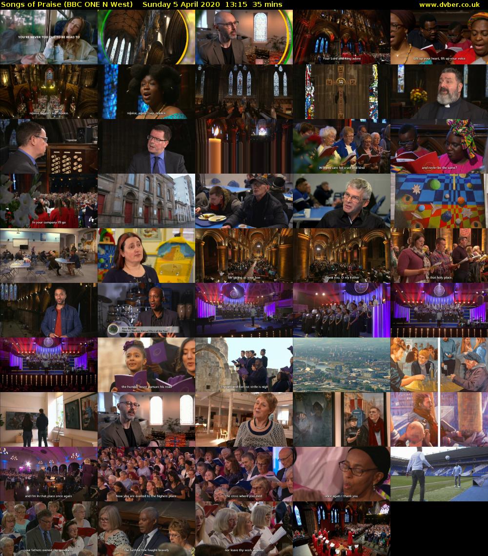Songs of Praise (BBC ONE N West) Sunday 5 April 2020 13:15 - 13:50