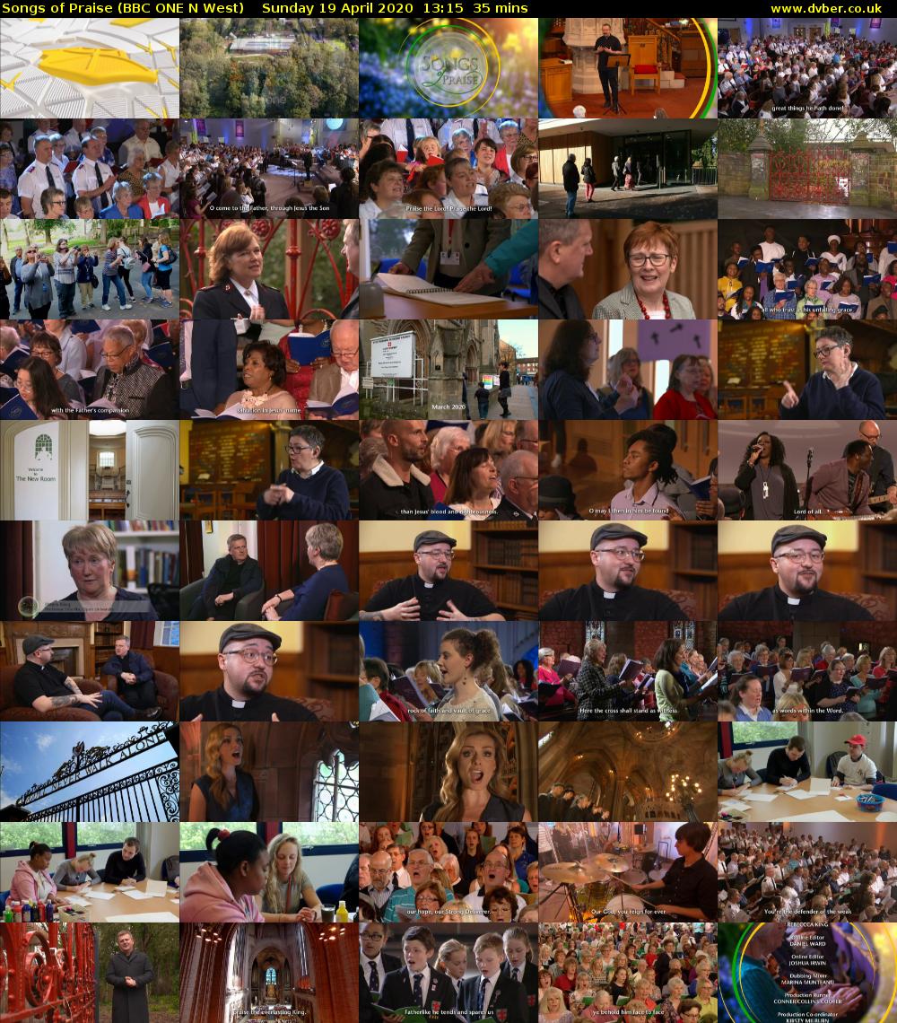 Songs of Praise (BBC ONE N West) Sunday 19 April 2020 13:15 - 13:50