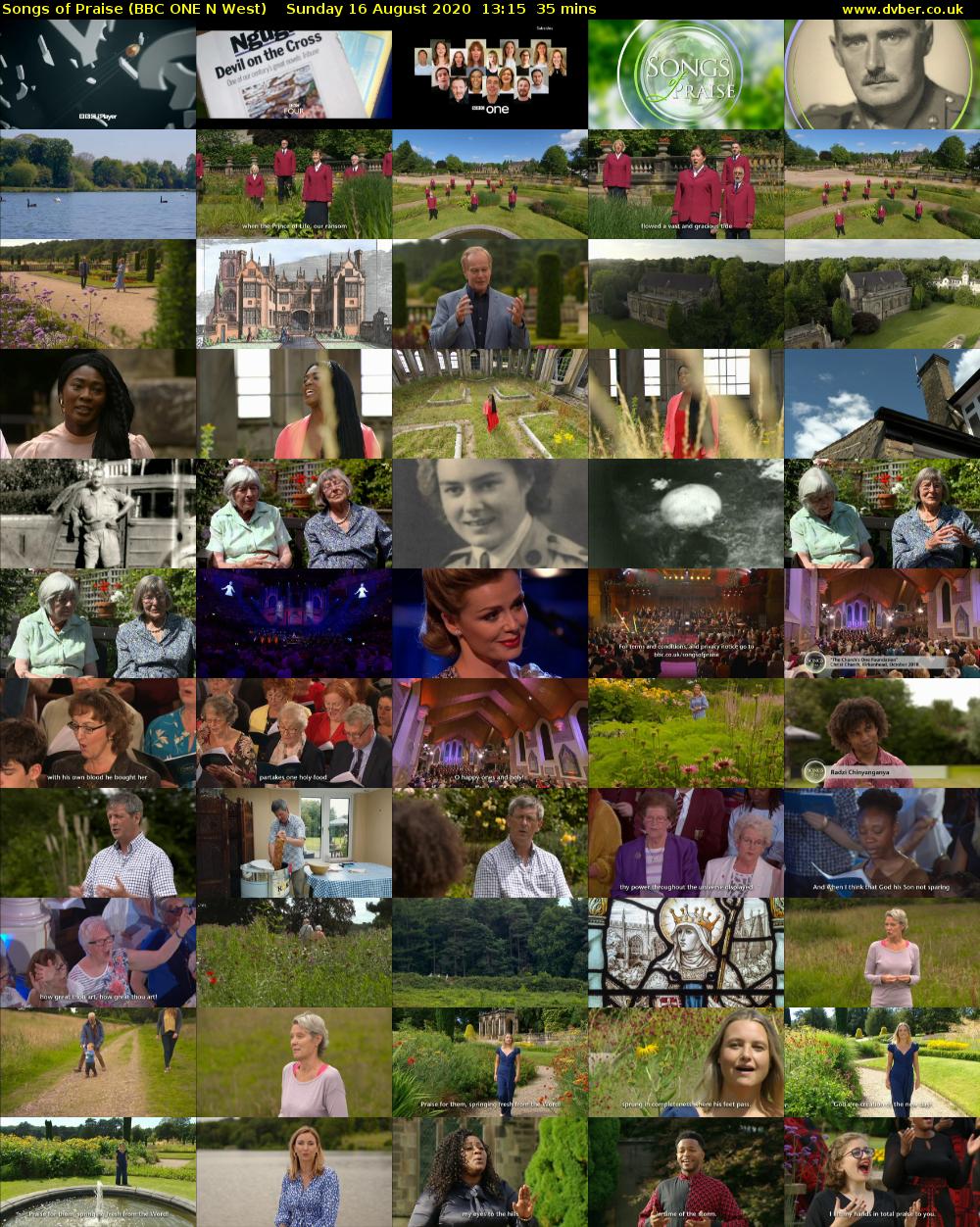 Songs of Praise (BBC ONE N West) Sunday 16 August 2020 13:15 - 13:50