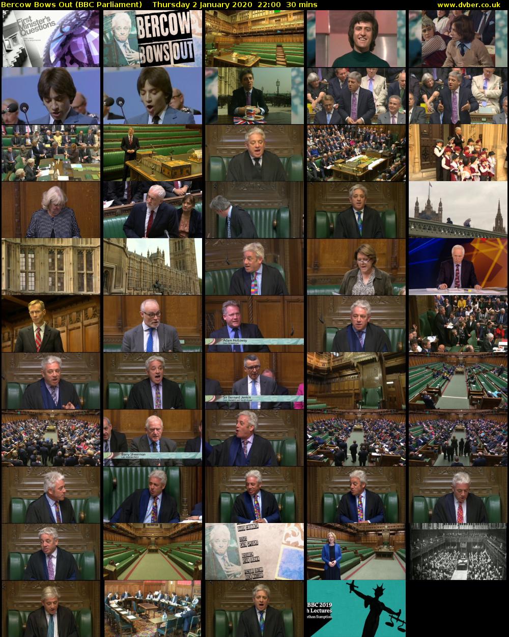 Bercow Bows Out (BBC Parliament) Thursday 2 January 2020 22:00 - 22:30