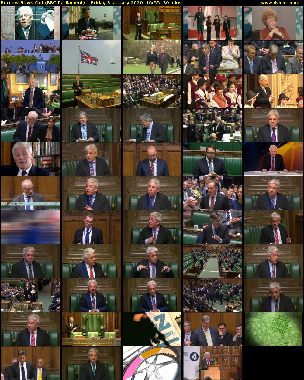 Bercow Bows Out (BBC Parliament) Friday 3 January 2020 16:55 - 17:25