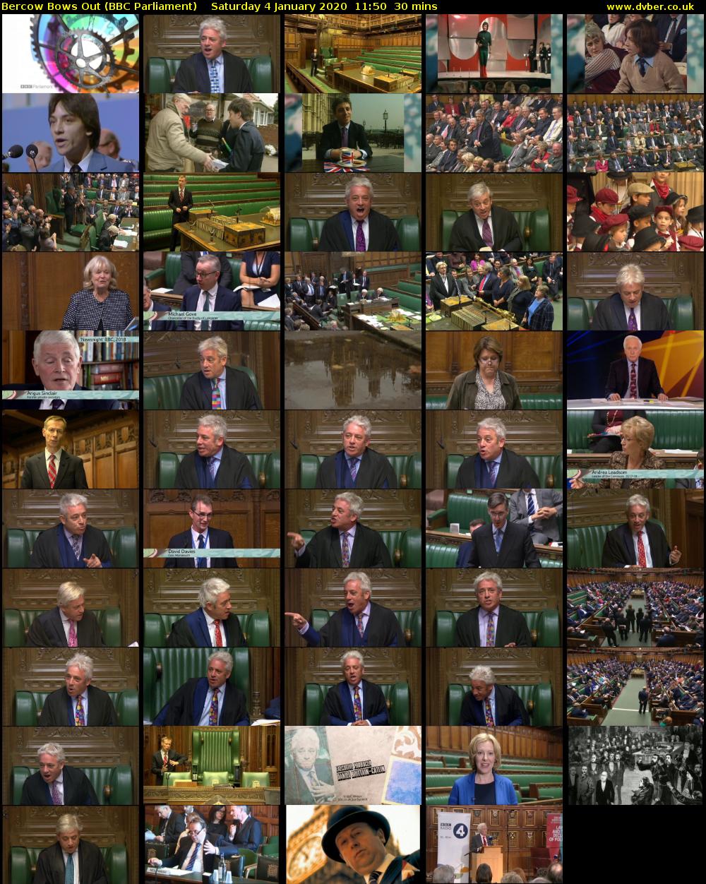 Bercow Bows Out (BBC Parliament) Saturday 4 January 2020 11:50 - 12:20