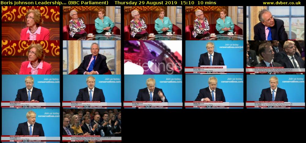Boris Johnson Leadership... (BBC Parliament) Thursday 29 August 2019 15:10 - 15:20