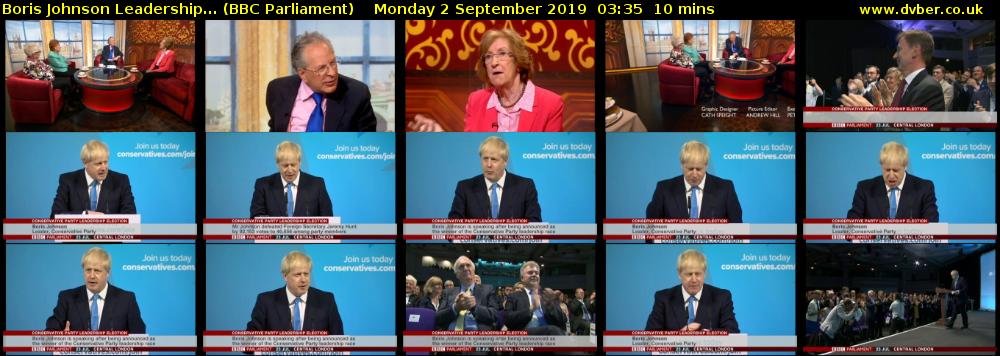 Boris Johnson Leadership... (BBC Parliament) Monday 2 September 2019 03:35 - 03:45