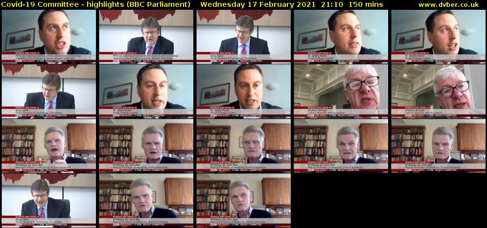 Covid-19 Committee - highlights (BBC Parliament) Wednesday 17 February 2021 21:10 - 23:40