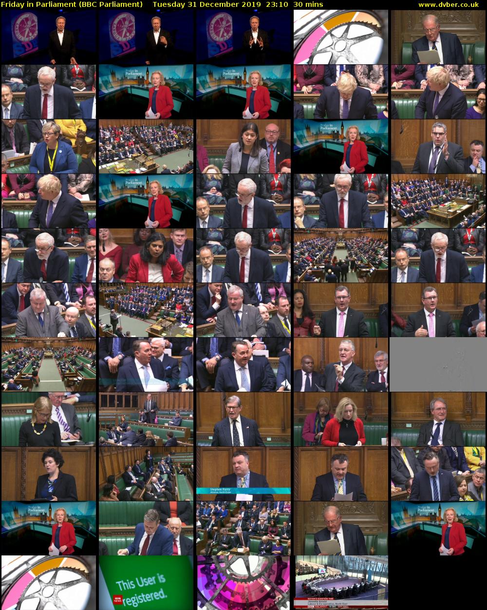 Friday in Parliament (BBC Parliament) Tuesday 31 December 2019 23:10 - 23:40
