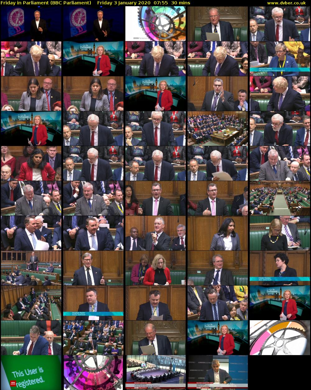 Friday in Parliament (BBC Parliament) Friday 3 January 2020 07:55 - 08:25