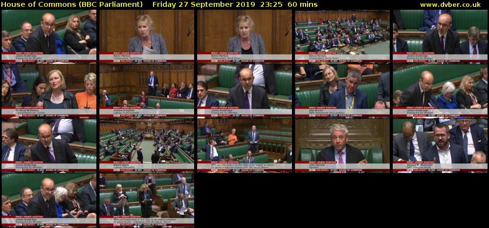 House of Commons (BBC Parliament) Friday 27 September 2019 23:25 - 00:25