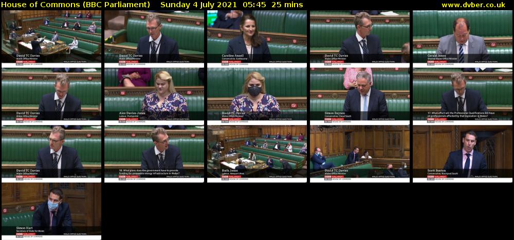 House of Commons (BBC Parliament) Sunday 4 July 2021 05:45 - 06:10