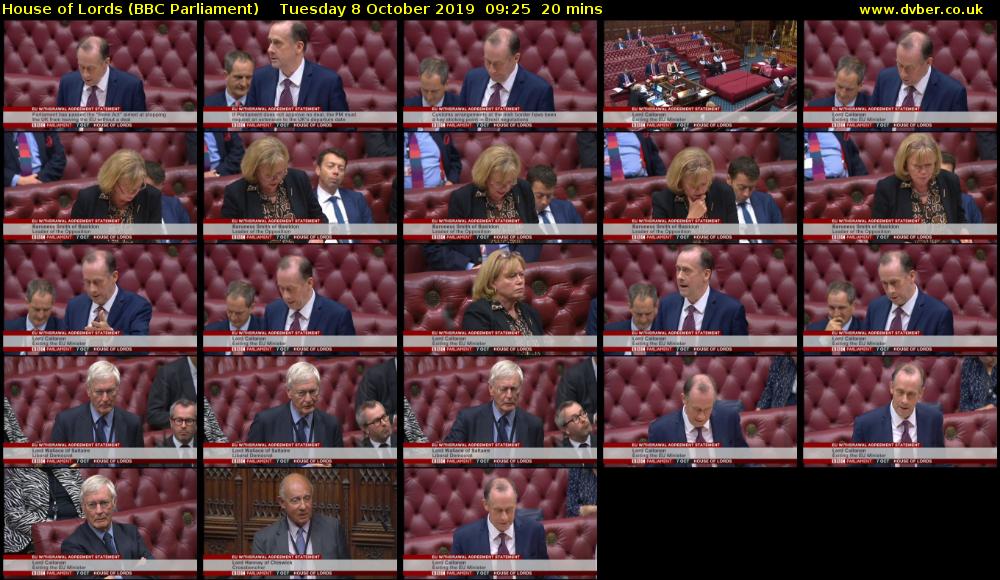 House of Lords (BBC Parliament) Tuesday 8 October 2019 09:25 - 09:45